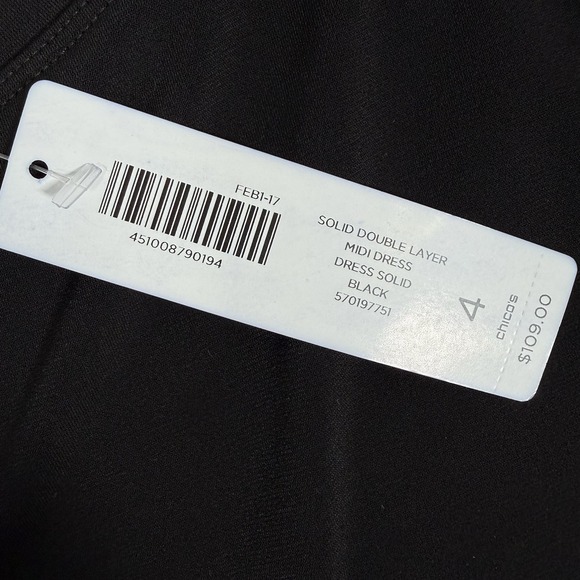 NWT Chico's Midi Dress Women's 4 (20) Black Double Layer 3/4 Sleeve Party Office - Picture 8 of 8